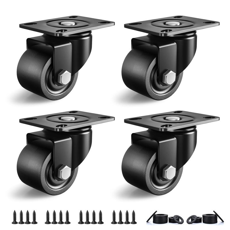 ANDUTEES 2 Inch Caster Wheels Set of 4, Heavy Duty Casters Load 2200lbs, Low Gravity Centere Industrial Swivel Casters, Plat Caster for Furniture and Workbench - Image 1